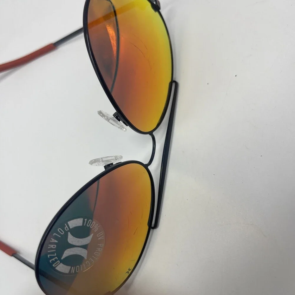 Hurley Aviator Shorebreak Polarized Sunglasses Black & Red/Orange Mirror Unisex